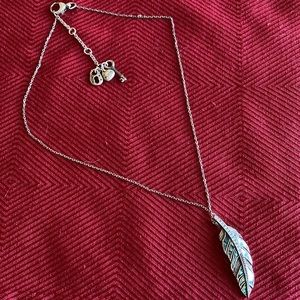 SIGNED FOSSIL SILVER  FEATHER NECKLACE